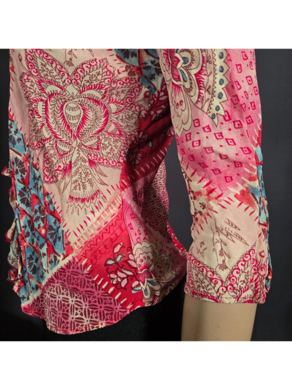 Y2K Next Tie Front Chiffon Top Pink Blue Ruffled Size S Euro Summer Boho Fairy - Picture 8 of 15
